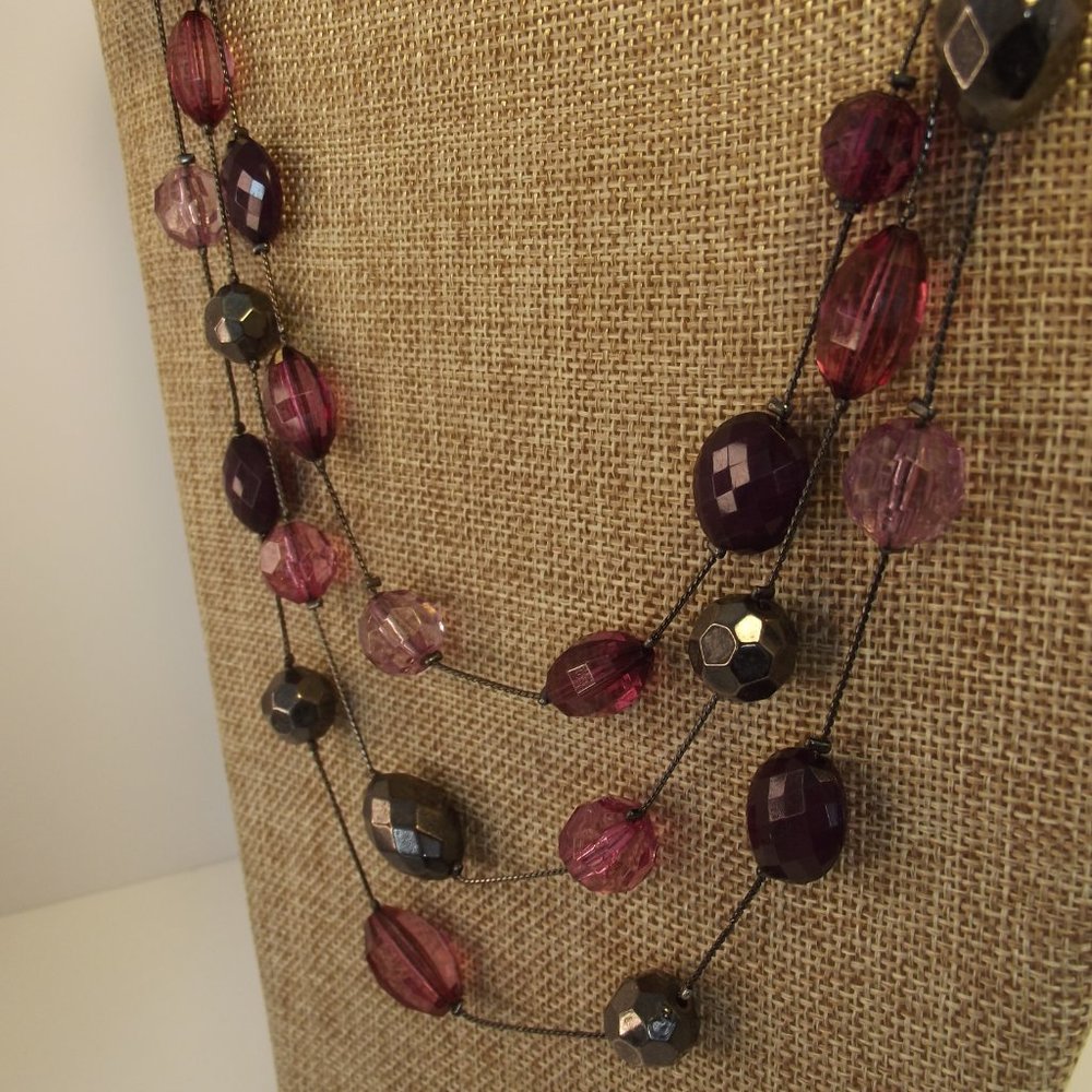 NY & Co Necklace Purple & Gun Metal Gray Multi Strand
